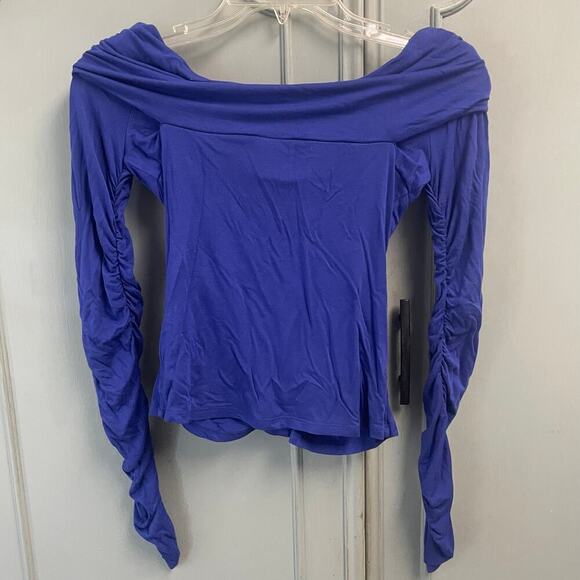 Marciano Size Small Blue Ruched Off Shoulder Top Festival Club Y2K Guess - Picture 6 of 6